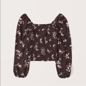 Abercrombie & Fitch dark brown floral print smocked puff sleeve top XS